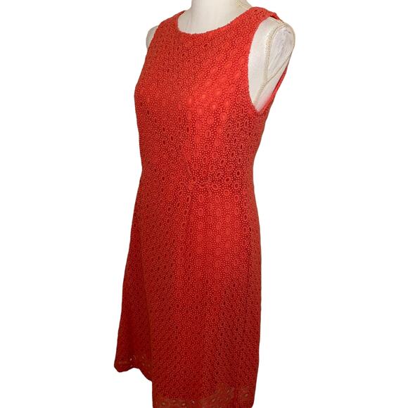 Garnet Hill Dress Knee Length Eyelet Lace Sleeveless Sheath Fit & Flare Coral 6 - Picture 2 of 6